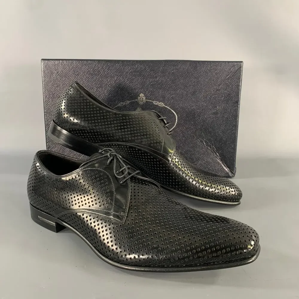 PRADA Size 9 Black Perforated Leather Lace Up Lace Up Shoes